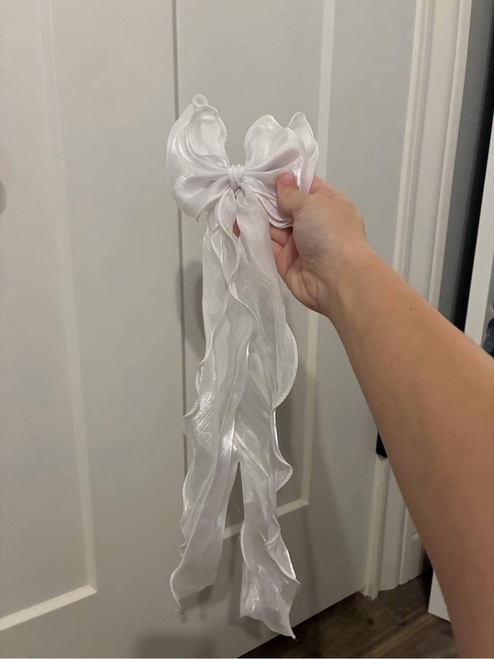Long Sheer White Ribbon Bow Hair Accessory